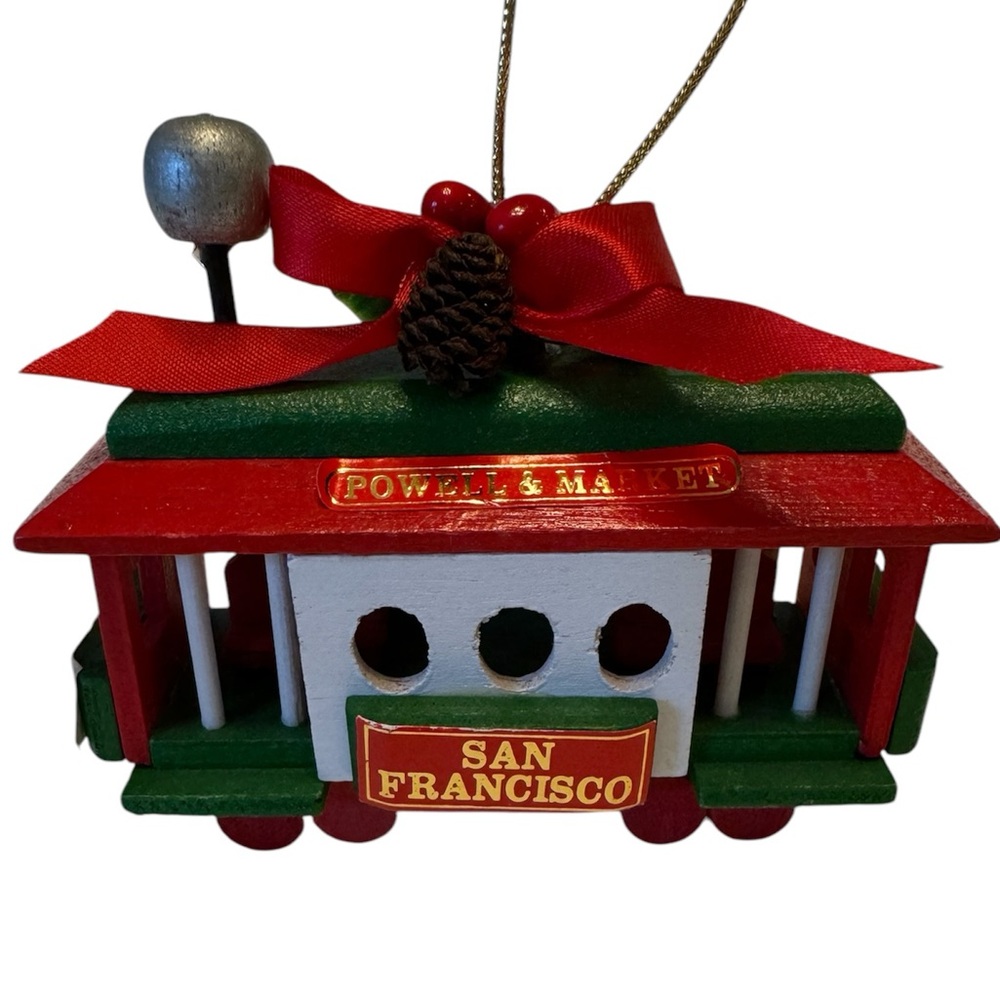 Vintage 90s San Francisco Trolley Car Wooden Ornament